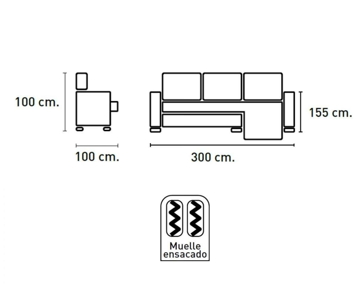 Sofá Chaise longue Cupra, Respaldos reclinables, habatible, varios colores, 300cm Ancho - Imagen 4