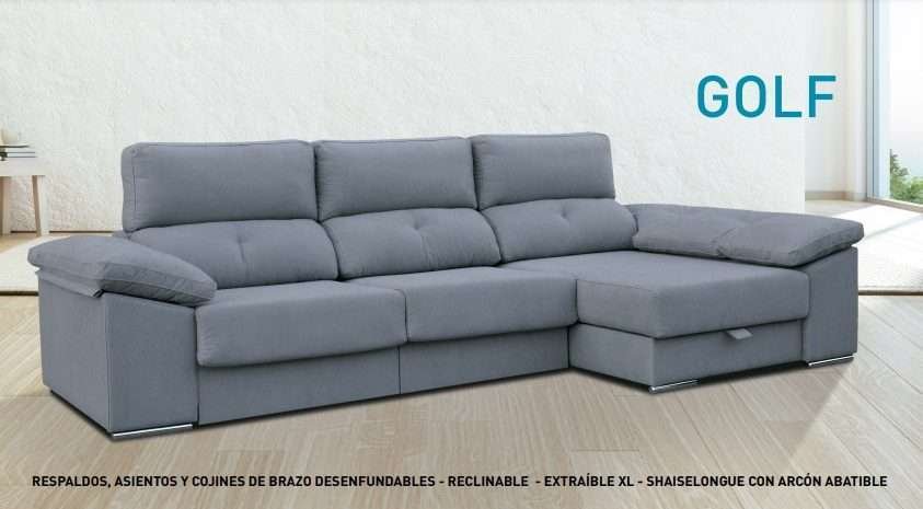 Sofá Chaise longue Golf, Respaldos reclinables, Arcón, varios colores, 300cm Ancho - Imagen 2