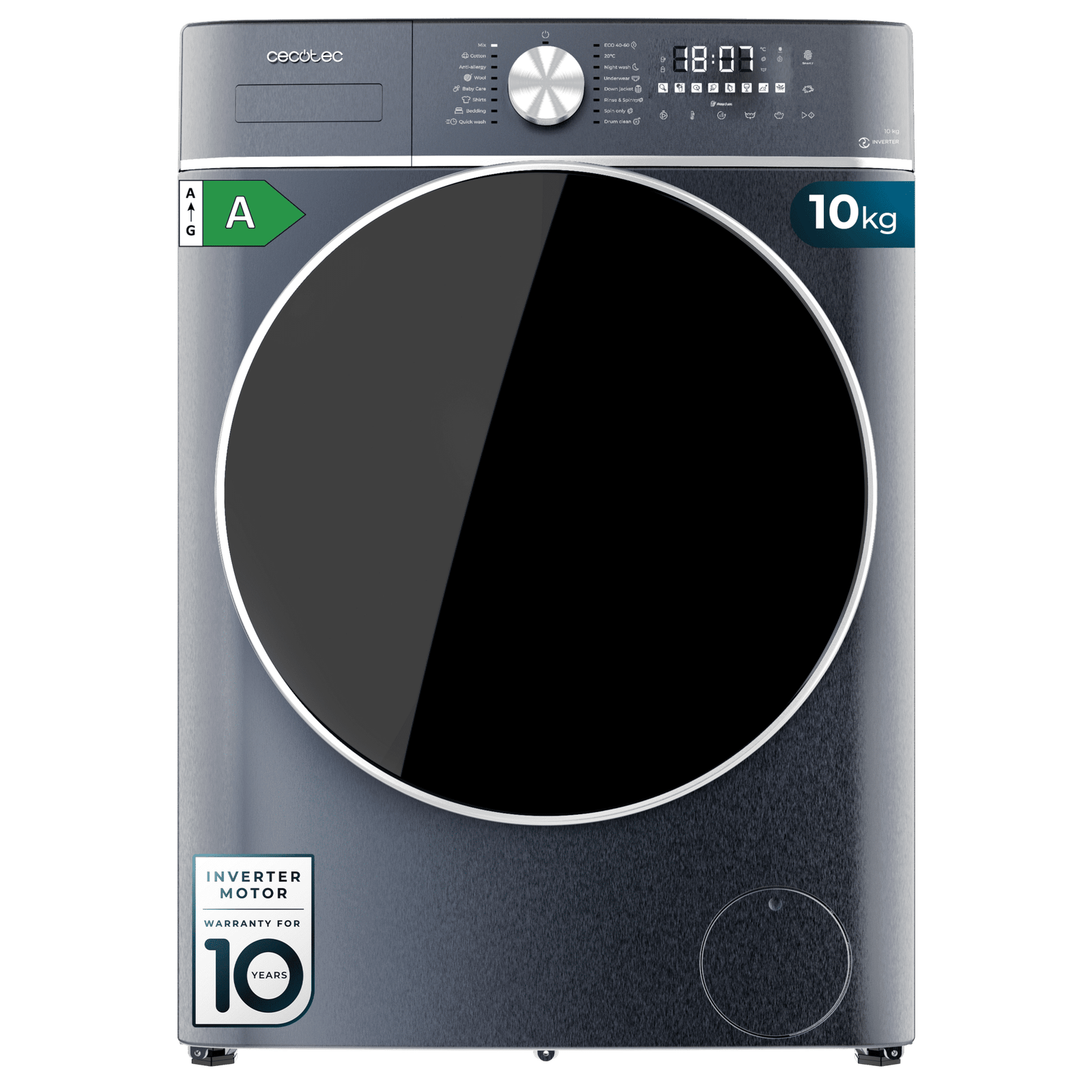 Lavadora Bolero DressCode 10800 Inverter Titanium A 60x57,7x84,7 cm, CECOTEC