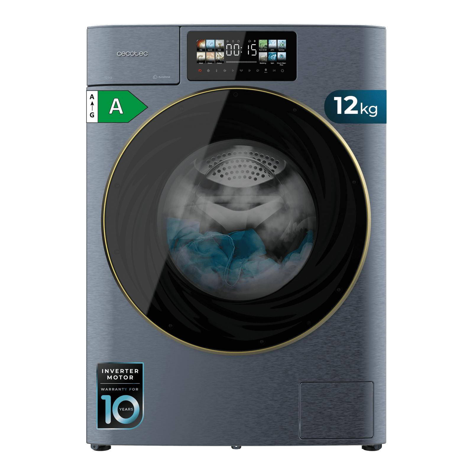 Lavadora Bolero DressCode 12950 Autodose Direct Drive 3D Titanium 60x57,7x84,7 cm, CECOTEC